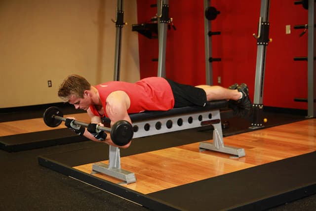 Lying High Bench Barbell Curl - view 2
