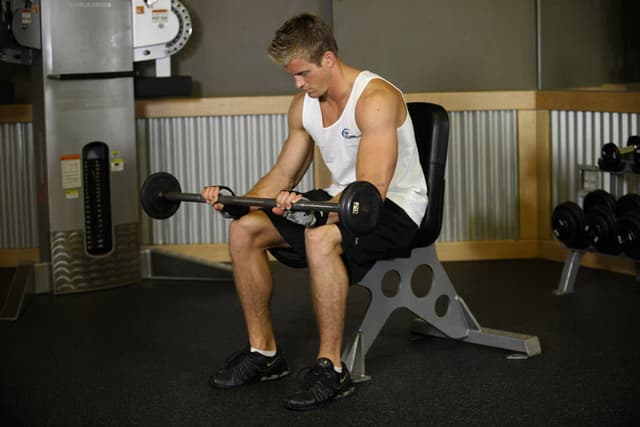 Seated Palms-Down Barbell Wrist Curl - view 2